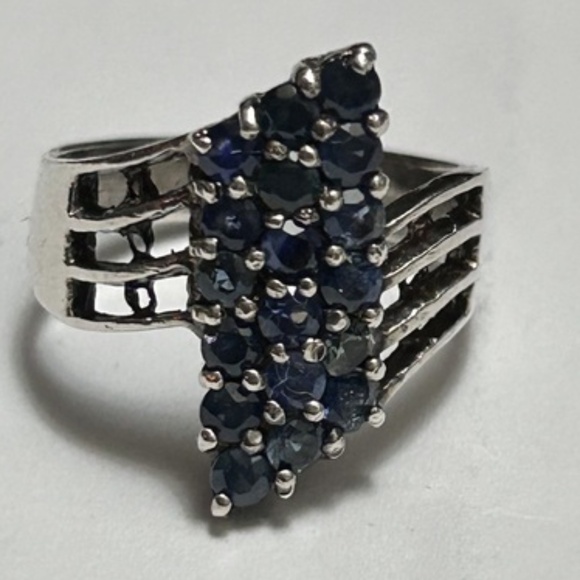 Cluster Natural Sapphire 925 Sterling Silver Ring Sz 5 - Picture 10 of 10
